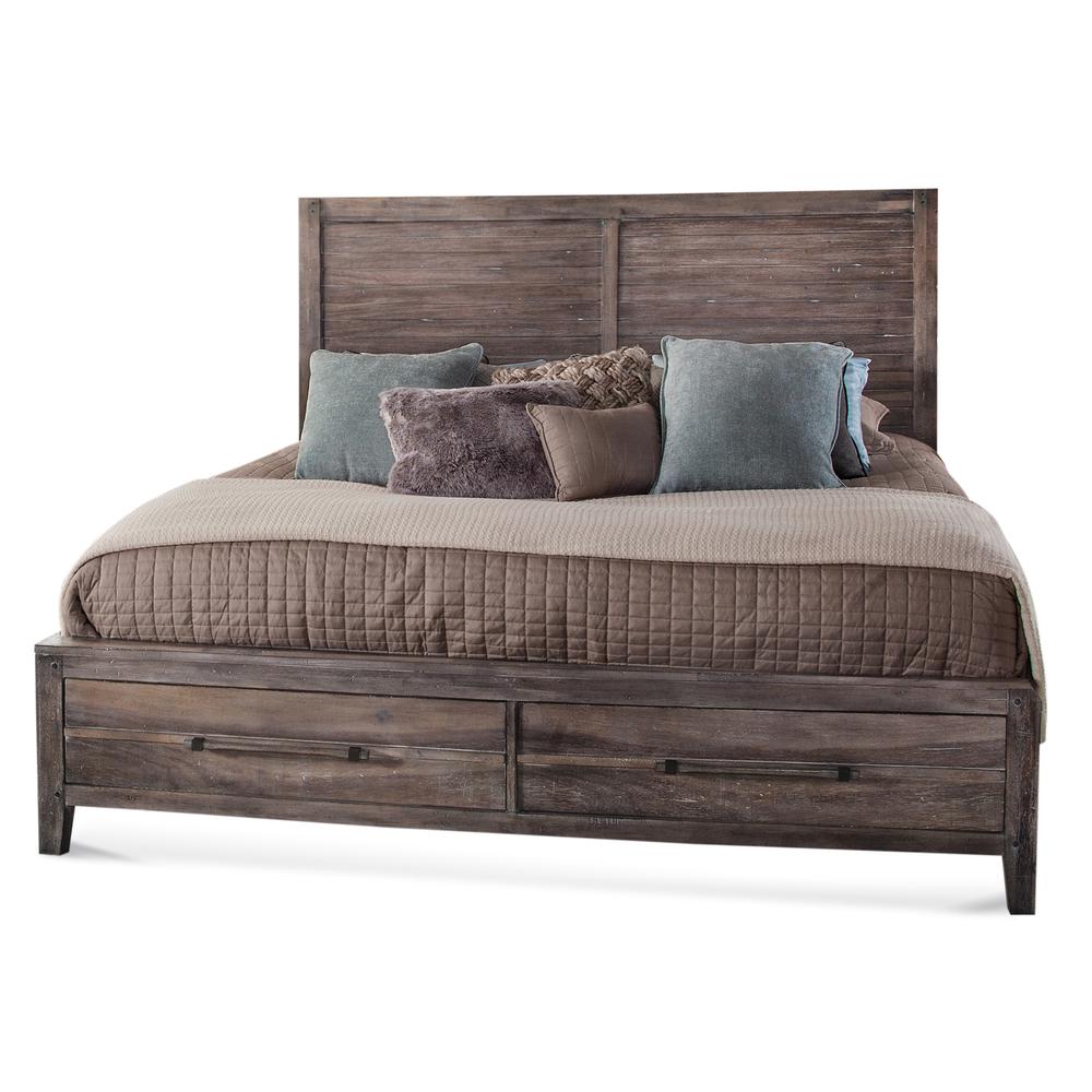 Aurora Weathered Gray King Panel Bed with Storage. Picture 1