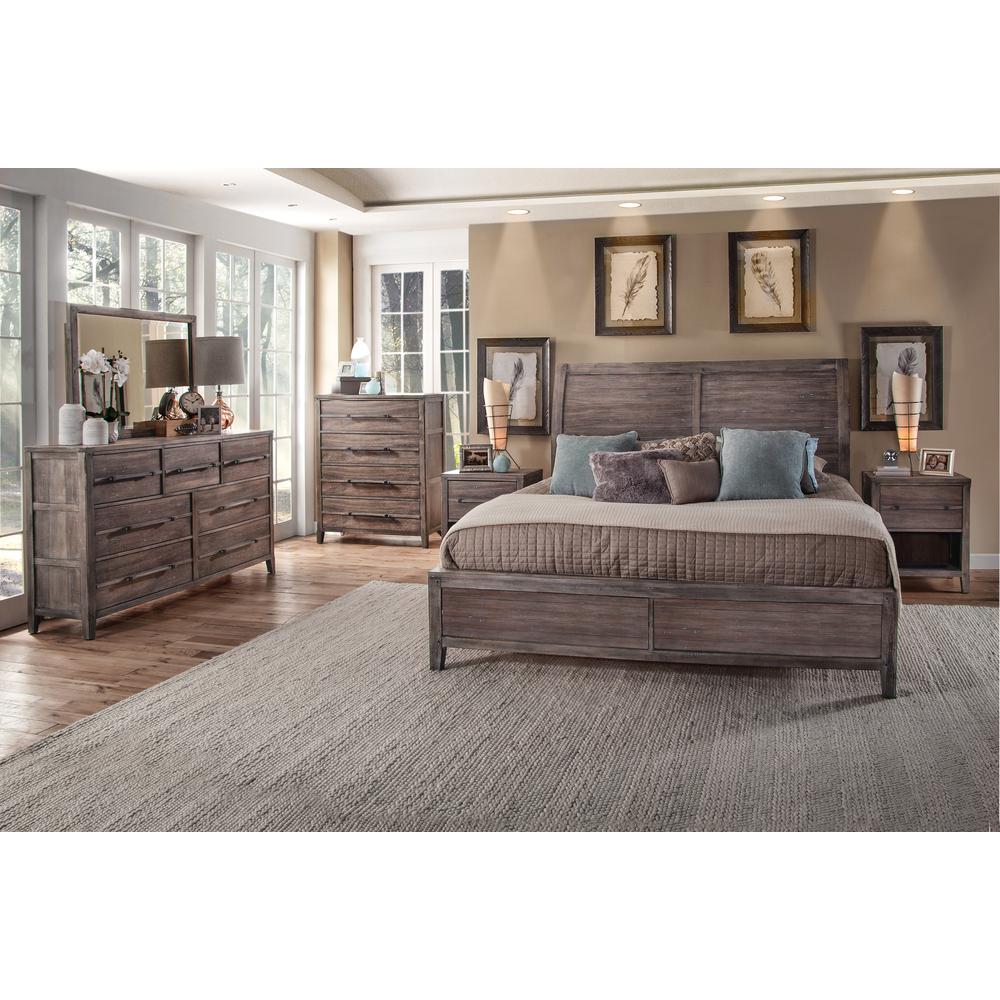 Aurora Weathered Gray King Sleigh Bed (no storage). Picture 1