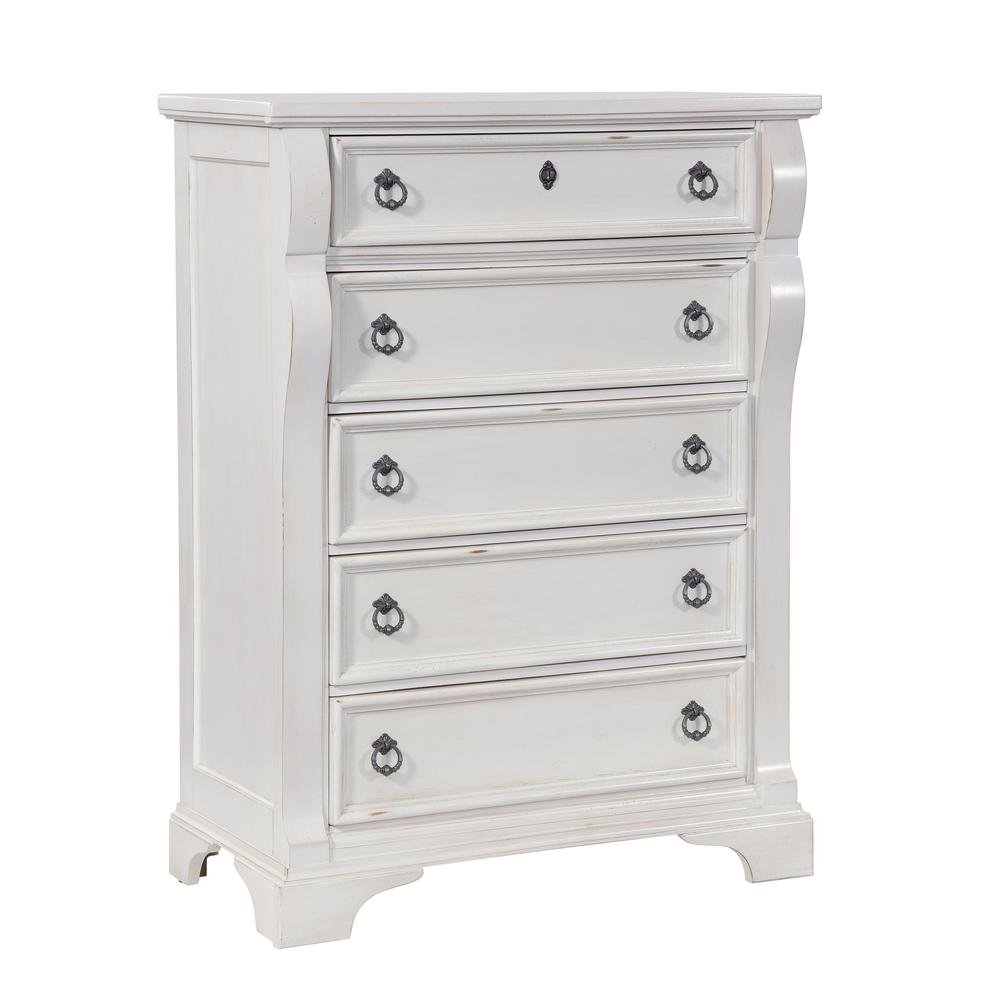 Heirloom Antique White Five Drawer Chest. Picture 1