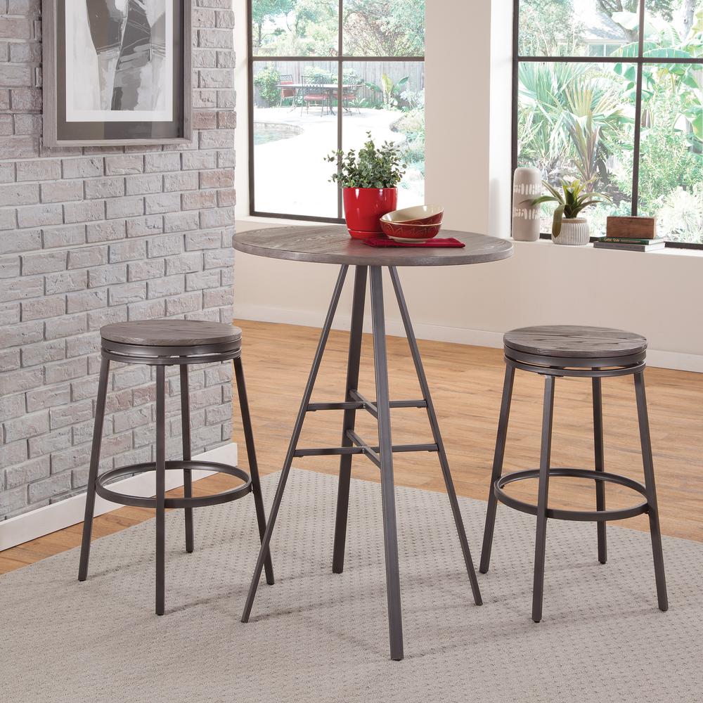 Chesson 3PC Pub Height Table Set with Backless Swivel Stools. Picture 1