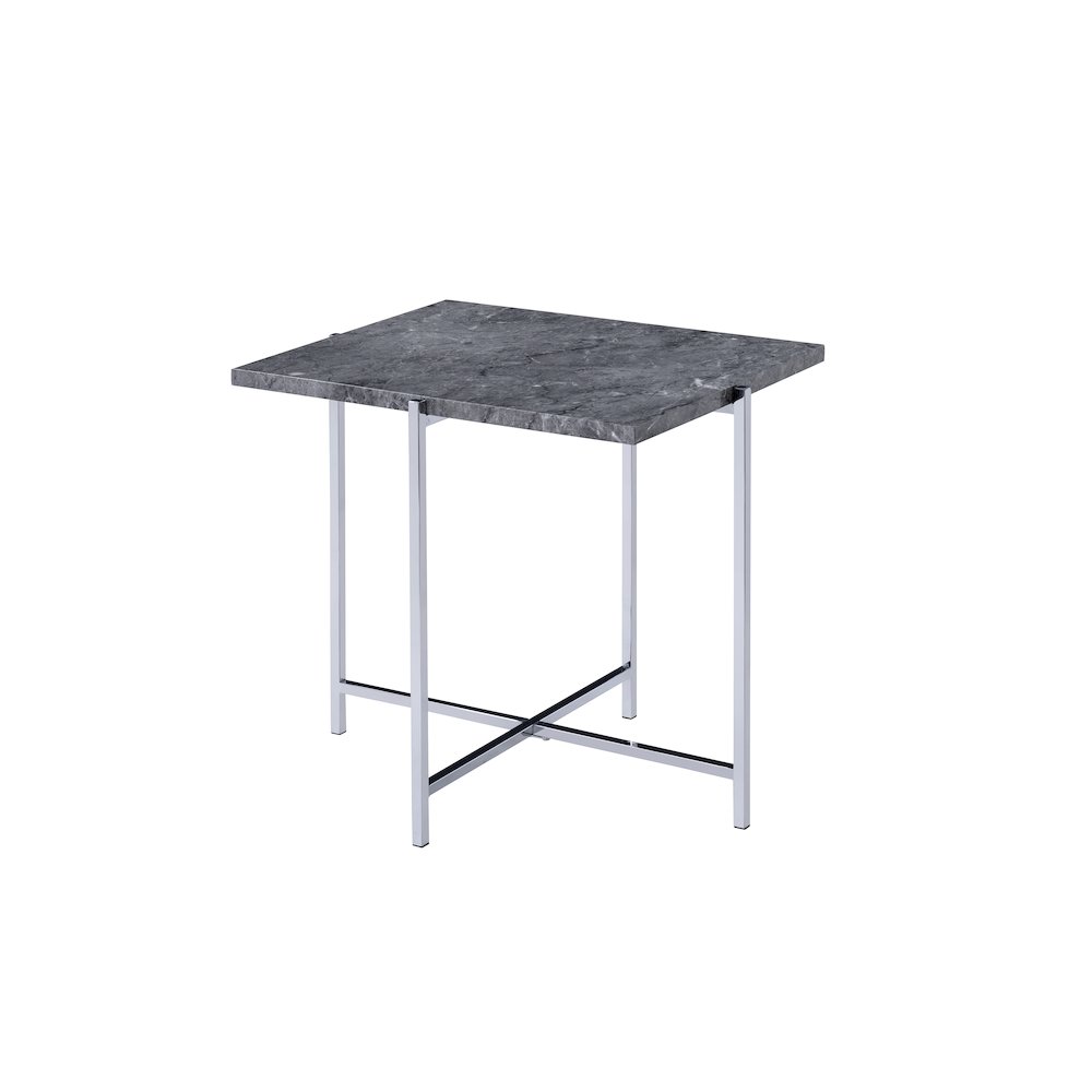 Adelae End Table, Faux Marble & Chrome. Picture 1
