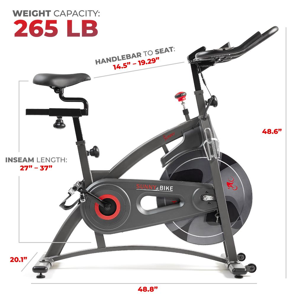 Sunny Health & Fitness Premium Magnetic Resistance Smart Indoor Cycling Bike with Quiet Belt Drive and Exclusive SunnyFit® App Enhanced Bluetooth Connectivity. Picture 4