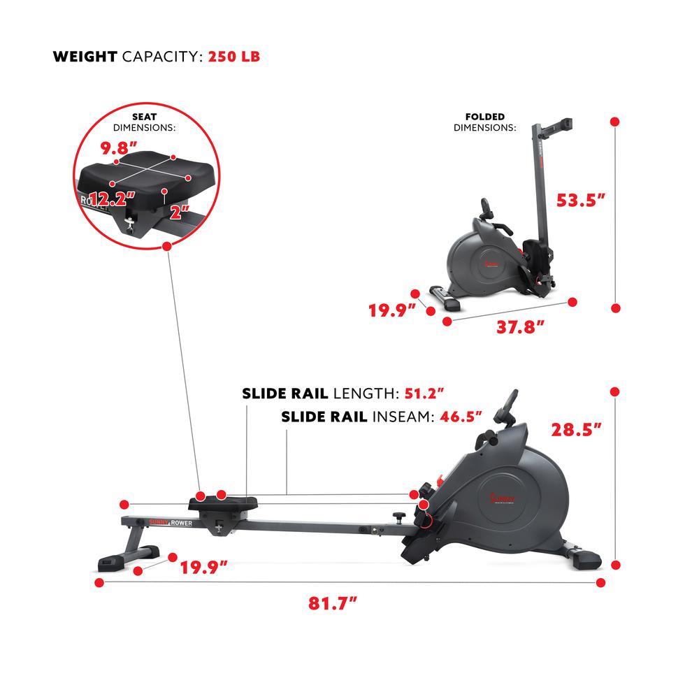 Sunny Health & Fitness SMART Compact Foldable Magnetic Rowing Machine with Bluetooth Connectivity - SF-RW522016. Picture 5