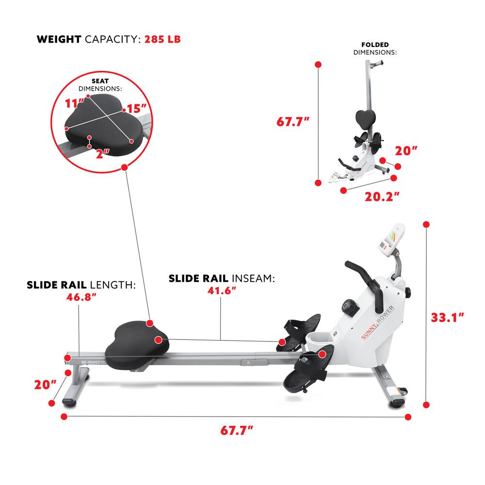 Sunny Health & Fitness SMART Compact Foldable Magnetic Rowing Machine with Bluetooth Connectivity - SF-RW521020. Picture 2