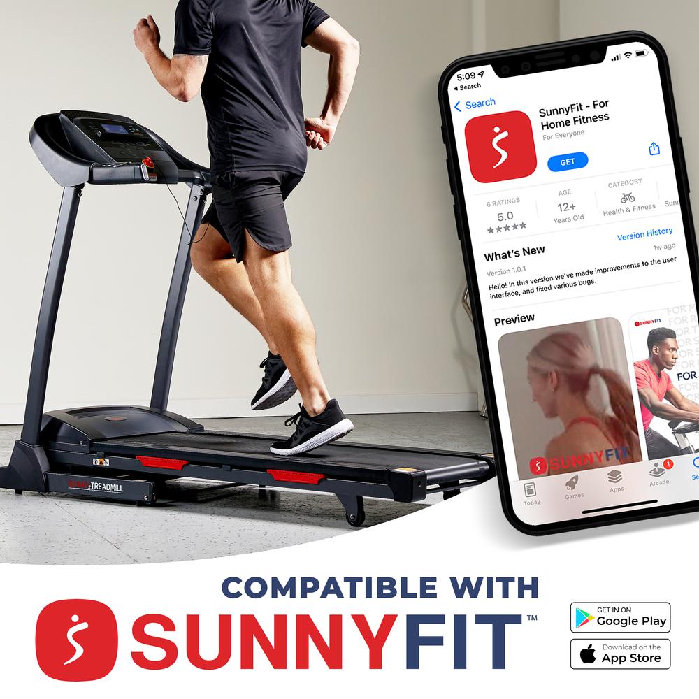 Sunny Health & Fitness Premium Folding Auto-Incline Smart Treadmill with Exclusive SunnyFit® App Enhanced Bluetooth Connectivity. Picture 2