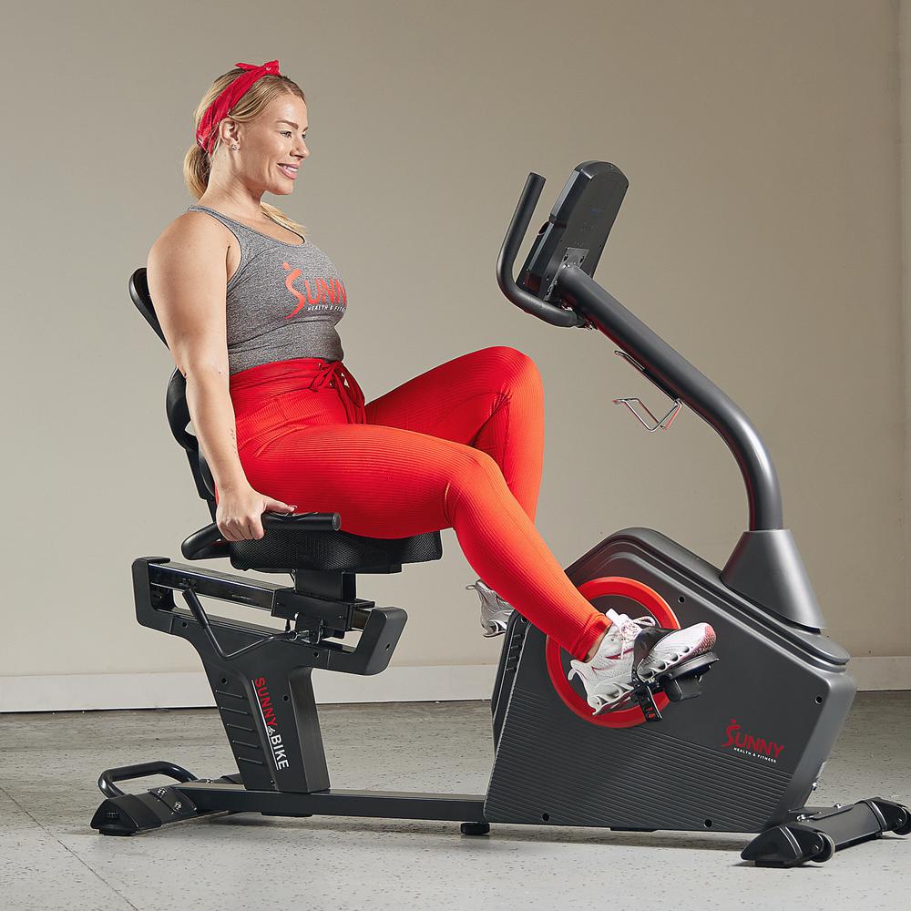Sunny Health & Fitness Premium Magnetic Resistance Smart Recumbent Bike with Exclusive SunnyFit® App Enhanced Bluetooth Connectivity. Picture 8