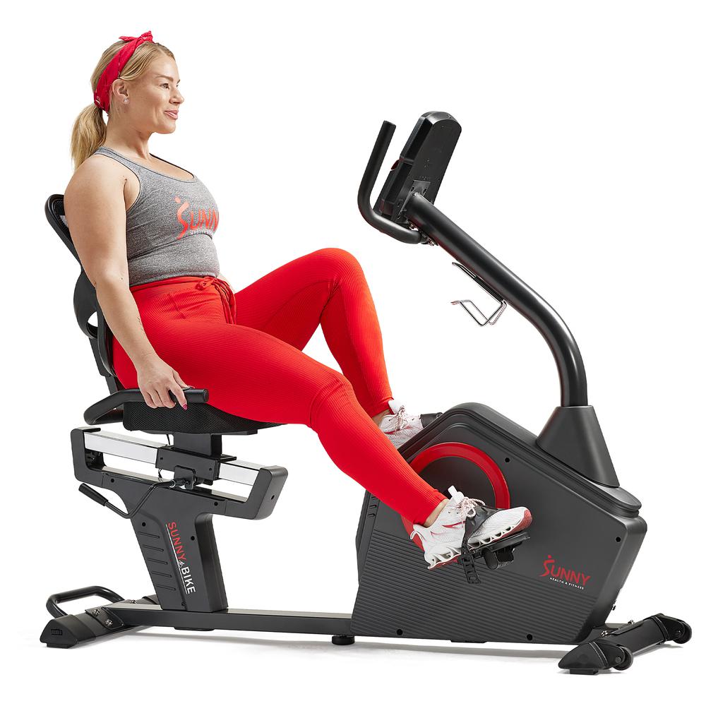 Sunny Health & Fitness Premium Magnetic Resistance Smart Recumbent Bike with Exclusive SunnyFit® App Enhanced Bluetooth Connectivity. Picture 3