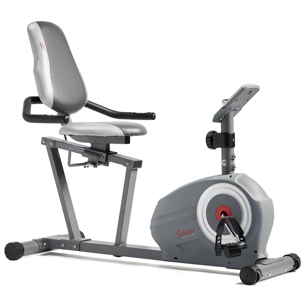 Sunny Health & Fitness Essentials Series Magnetic Smart Recumbent Bike with Exclusive SunnyFit® App Enhanced Bluetooth Connectivity. Picture 1
