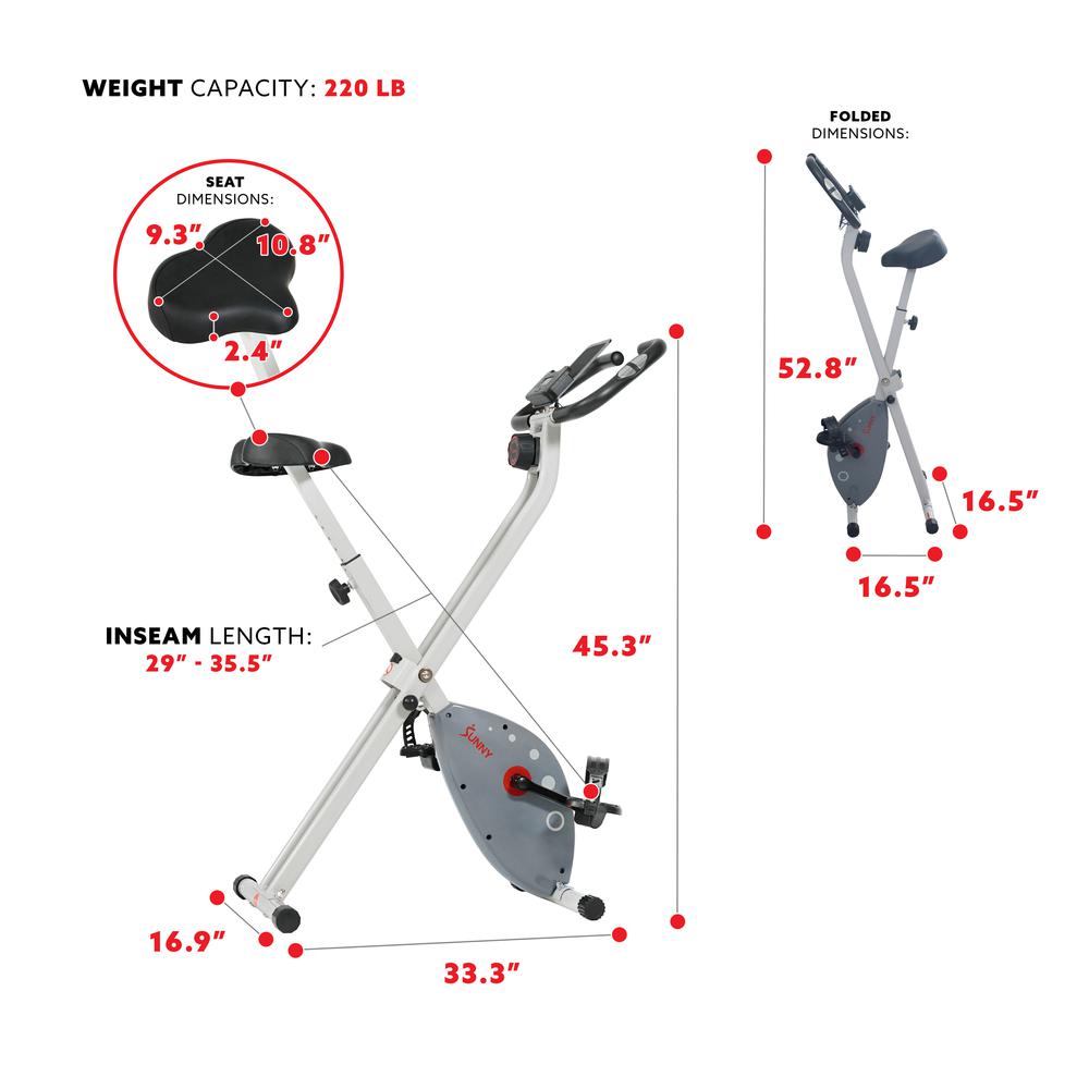 Sunny Health & Fitness Magnetic Foldable Exercise Bike - SF-B2989. Picture 4