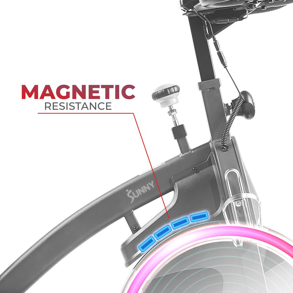 Sunny Health & Fitness Premium Magnetic Resistance Smart Indoor Cycling Bike with Quiet Belt Drive and Exclusive SunnyFit® App Enhanced Bluetooth Connectivity. Picture 6