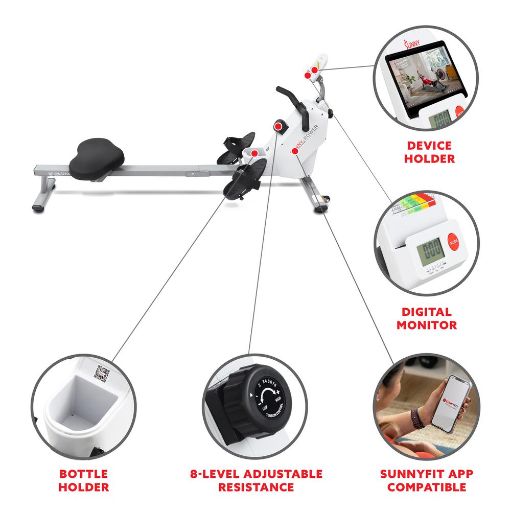 Sunny Health & Fitness SMART Compact Foldable Magnetic Rowing Machine with Bluetooth Connectivity - SF-RW521020. Picture 5
