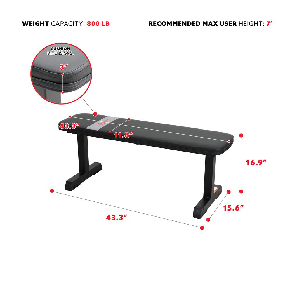 Sunny Health & Fitness Flat Weight Bench for Workout, Exercise and Home Gyms with 800 lb Weight Capacity - SF-BH620037. Picture 6