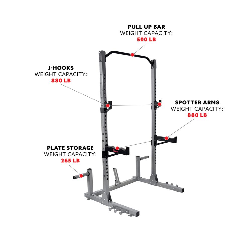 Power and Squat Rack with High Weight Capacity, Olympic Weight Plate Storage and 360° Swivel Landmine and Power Band Attachment. Picture 2