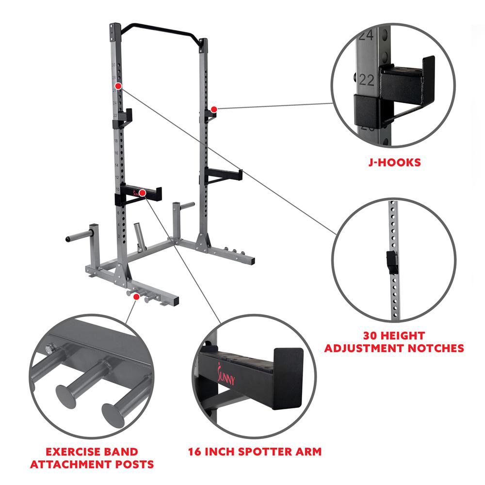 Power and Squat Rack with High Weight Capacity, Olympic Weight Plate Storage and 360° Swivel Landmine and Power Band Attachment. Picture 5