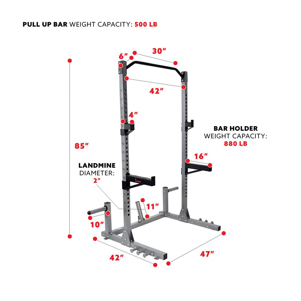 Power and Squat Rack with High Weight Capacity, Olympic Weight Plate Storage and 360° Swivel Landmine and Power Band Attachment. Picture 7