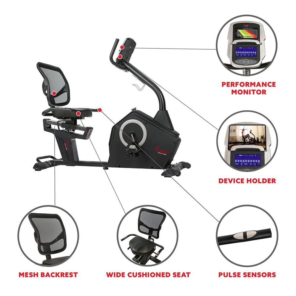 Sunny Health & Fitness Programmable Recumbent Bike. Picture 3
