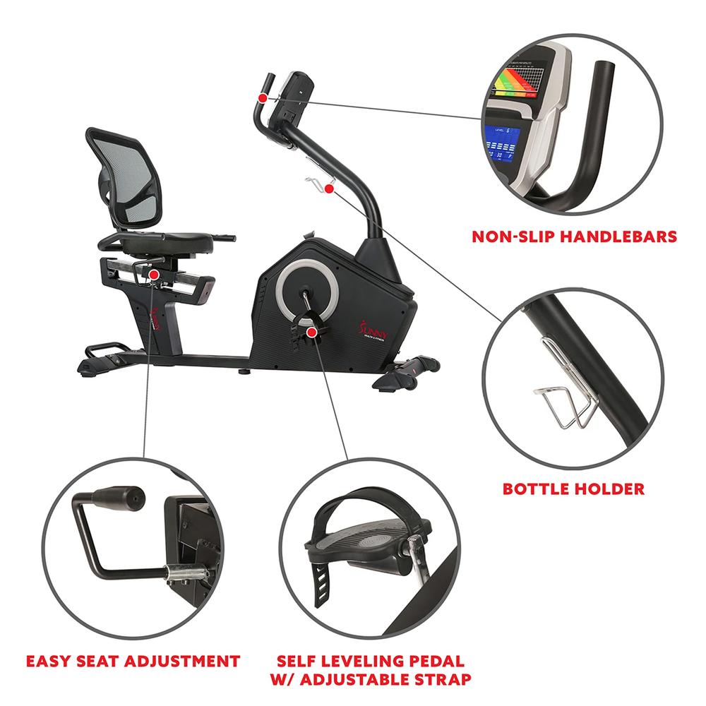 Sunny Health & Fitness Programmable Recumbent Bike. Picture 4