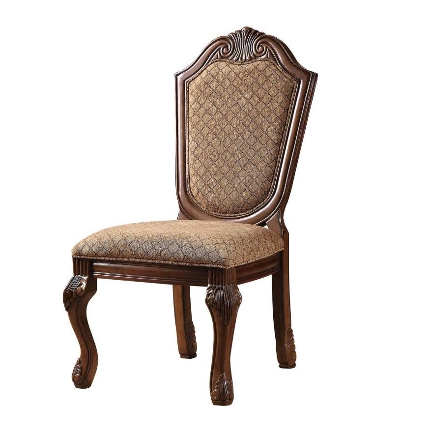 ACME Chateau De Ville Side Chair (Set-2), Fabric & Cherry. Picture 2