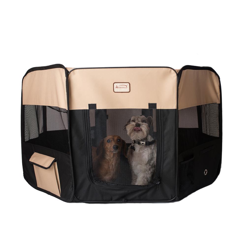 Armarkat Model PP003BGE-XL Portable Pet Playpen in Black and Beige Combo. Picture 1