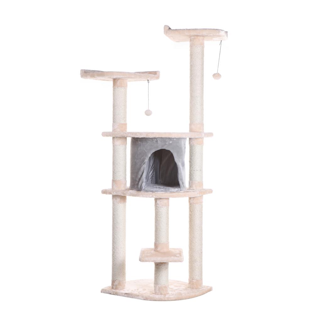 Armarkat 64" Real Wood Cat Tree With Sractch Sisal Post, Soft-side Playhouse,  A6401, Almond. Picture 2
