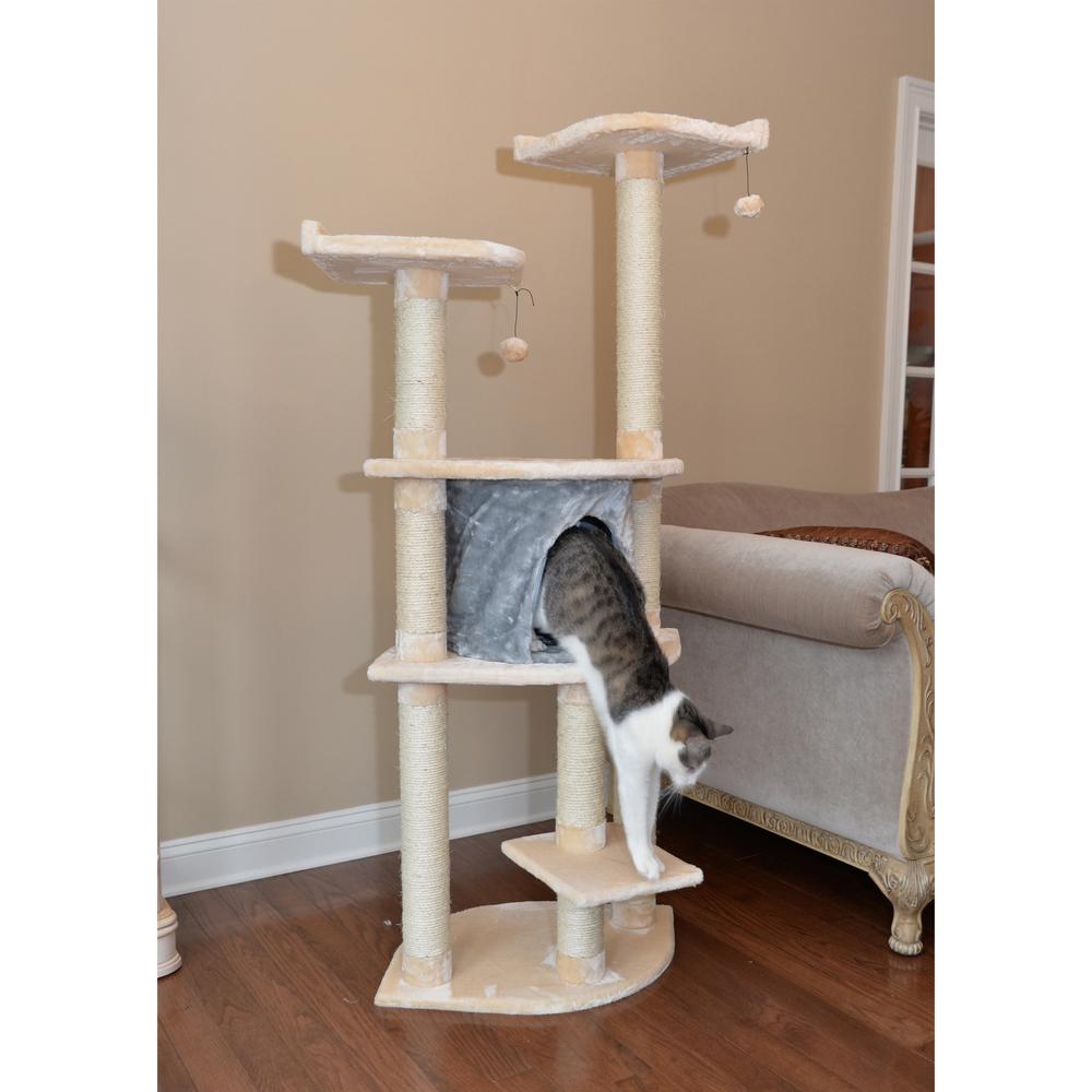 Armarkat 64" Real Wood Cat Tree With Sractch Sisal Post, Soft-side Playhouse,  A6401, Almond. Picture 3