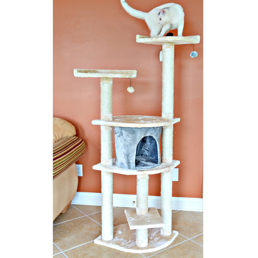 Armarkat 64" Real Wood Cat Tree With Sractch Sisal Post, Soft-side Playhouse,  A6401, Almond. Picture 4