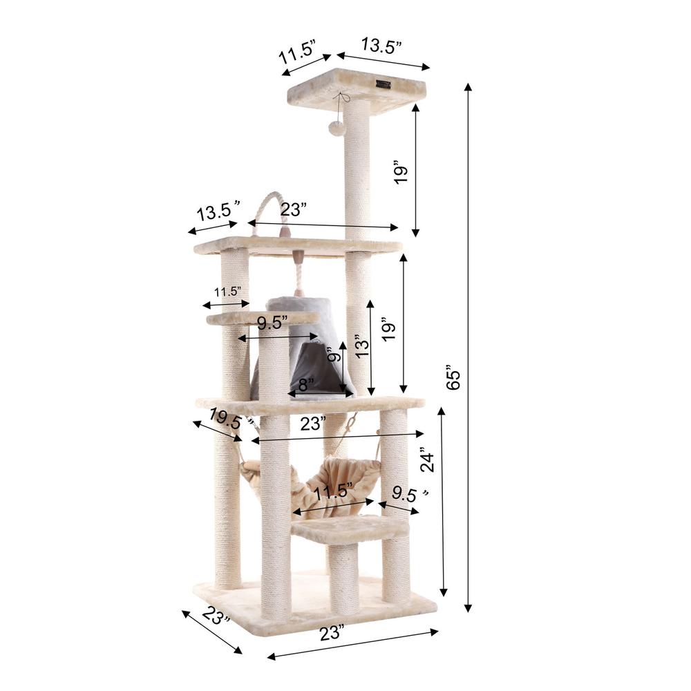 Armarkat 65" Real Wood Cat Tree With Sisal Rope, Hammock, soft-side playhouse A6501. Picture 9