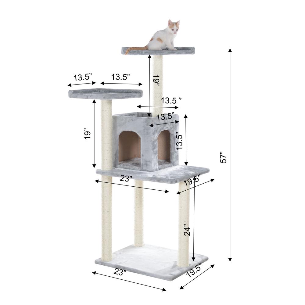 GleePet GP78571022 57-Inch Real Wood Cat Tree In Silver Gray With Two-Door Condo. Picture 3