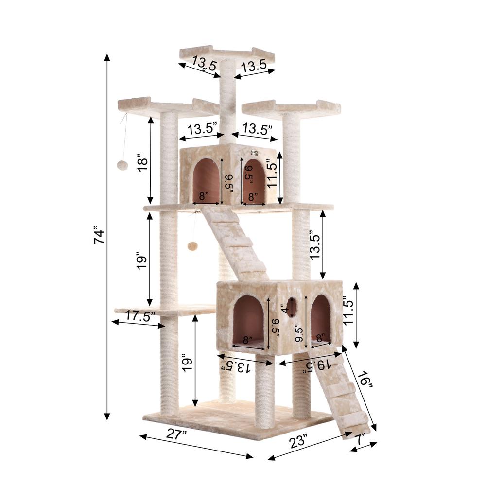 Armarkat 74" Multi-Level Real Wood Cat Tree Large Cat Play Furniture With SratchhIng Posts, Large Playforms, A7401 Beige. Picture 11