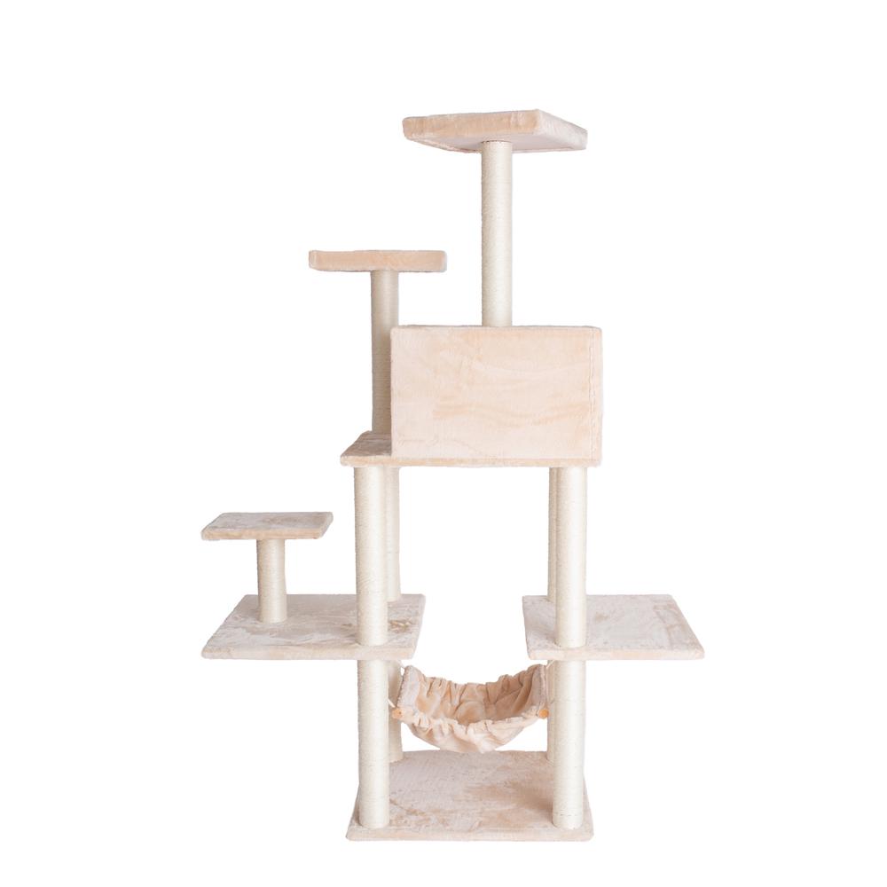 GleePet GP78680621 68-Inch Real Wood Cat Tree In Beige With Five Levels, Hammock, Condo. Picture 3