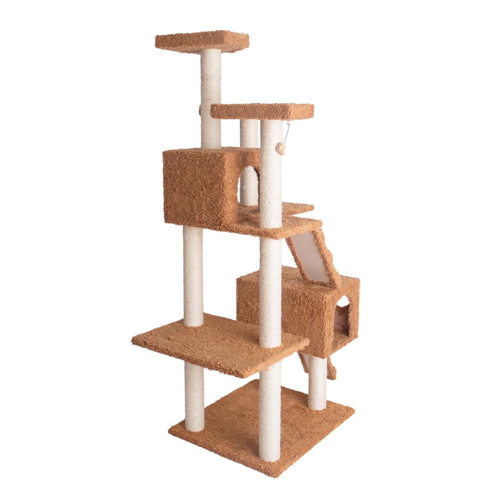 Armarkat 74" Multi-Level Real Wood Cat Tree Large Cat Play Furniture With SratchhIng Posts, Large Playforms, A7407 Ochre Brown. Picture 10
