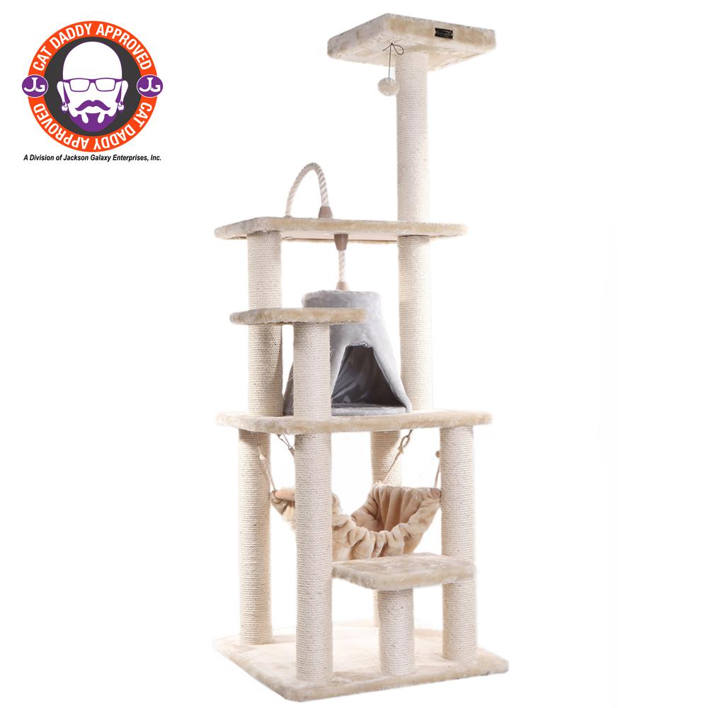 Armarkat 65" Real Wood Cat Tree With Sisal Rope, Hammock, soft-side playhouse A6501. Picture 1