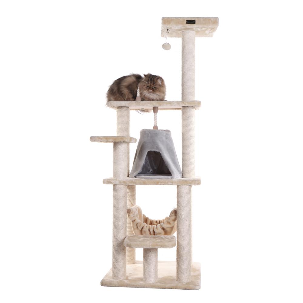 Armarkat 65" Real Wood Cat Tree With Sisal Rope, Hammock, soft-side playhouse A6501. Picture 2