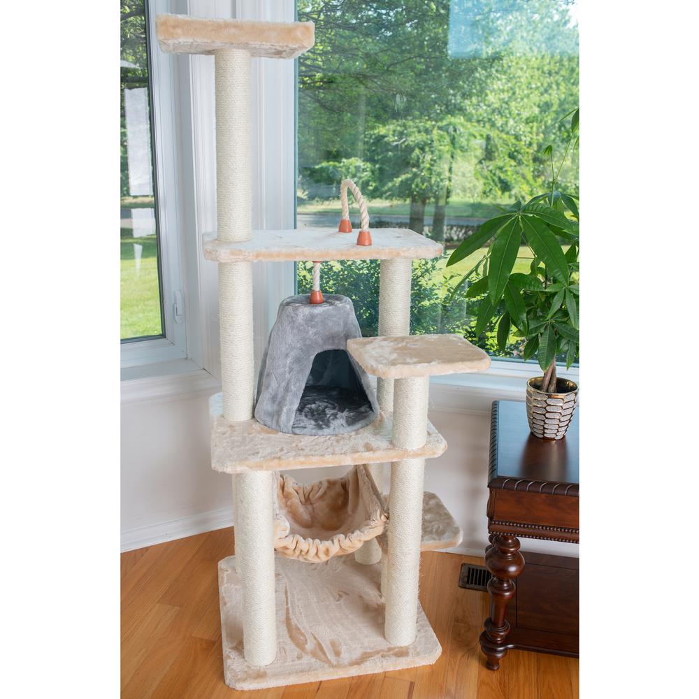 Armarkat 65" Real Wood Cat Tree With Sisal Rope, Hammock, soft-side playhouse A6501. Picture 3
