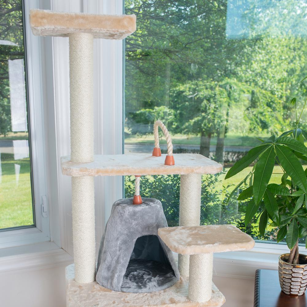 Armarkat 65" Real Wood Cat Tree With Sisal Rope, Hammock, soft-side playhouse A6501. Picture 4