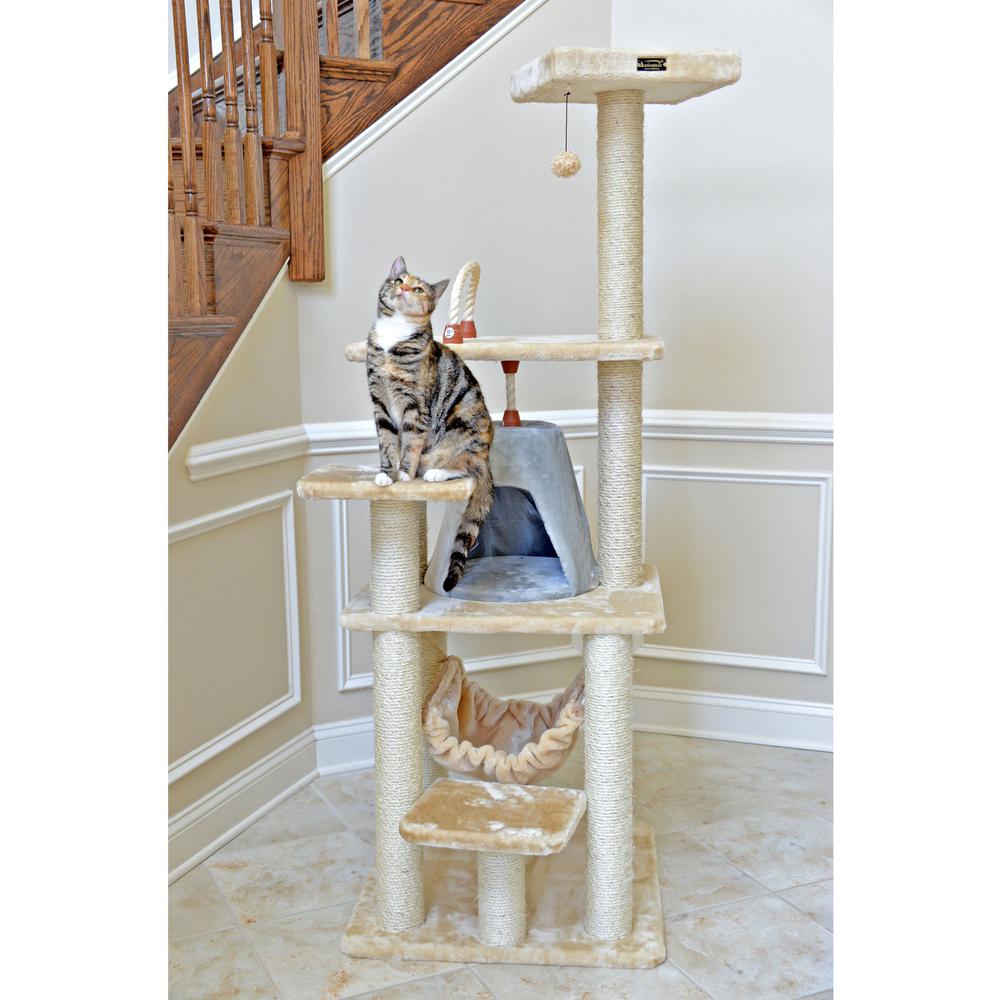 Armarkat 65" Real Wood Cat Tree With Sisal Rope, Hammock, soft-side playhouse A6501. Picture 5