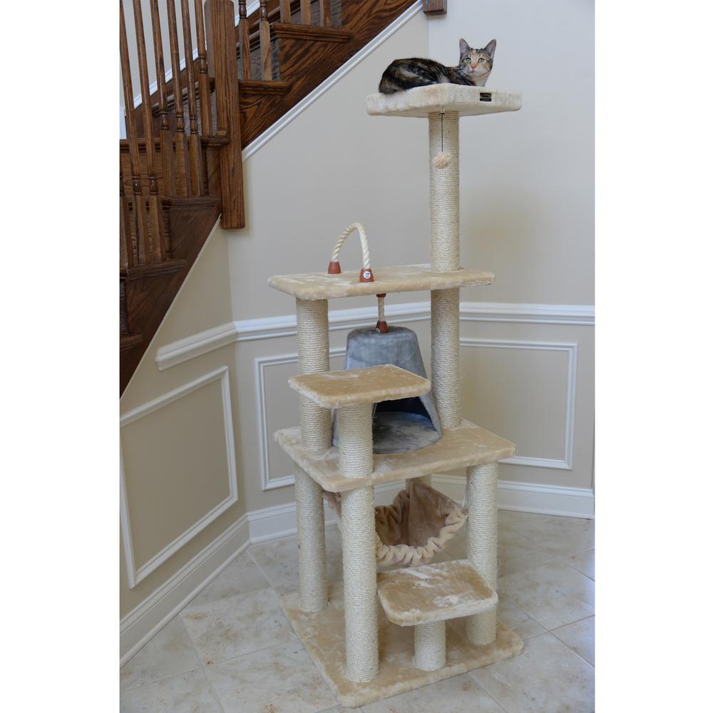 Armarkat 65" Real Wood Cat Tree With Sisal Rope, Hammock, soft-side playhouse A6501. Picture 6
