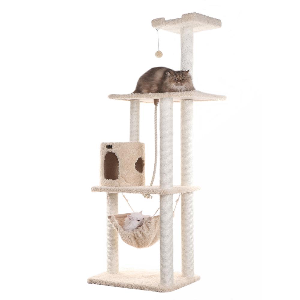Armarkat 70" Real Wood Cat Furniture,Ultra thick Faux Fur Covered Cat Condo House A7005, Beige. Picture 9