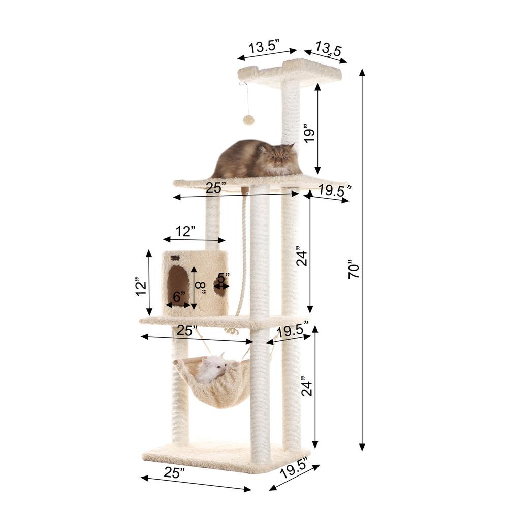 Armarkat 70" Real Wood Cat Furniture,Ultra thick Faux Fur Covered Cat Condo House A7005, Beige. Picture 7