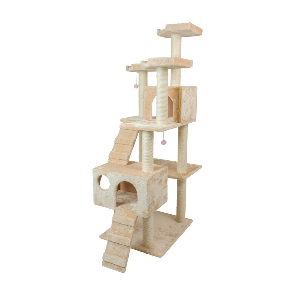 Armarkat 74" Multi-Level Real Wood Cat Tree Large Cat Play Furniture With SratchhIng Posts, Large Playforms, A7401 Beige. Picture 3