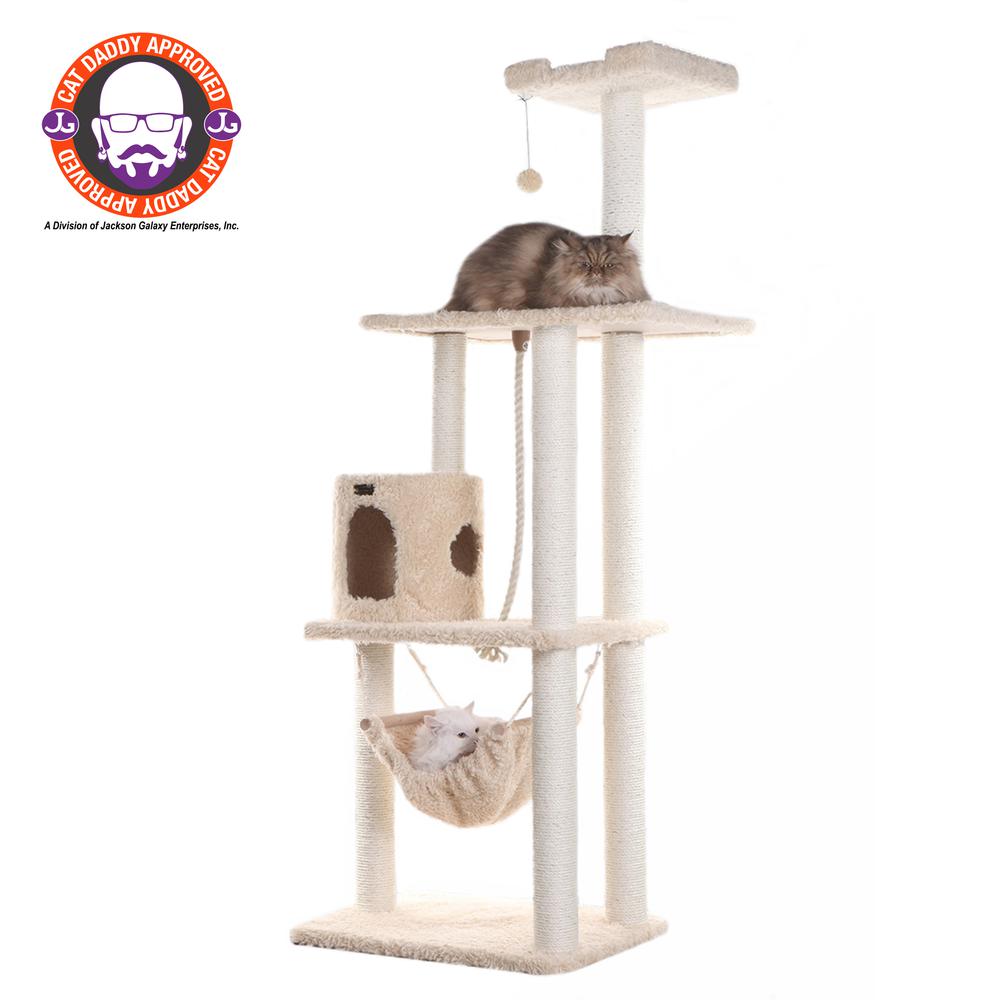 Armarkat 70" Real Wood Cat Furniture,Ultra thick Faux Fur Covered Cat Condo House A7005, Beige. Picture 1