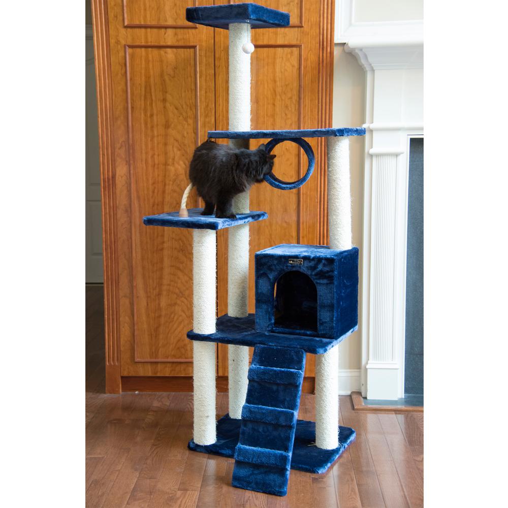 Armarkat 71" Navy Real Wood Cat ClimbIng Tower, Cat Scratching Furniture, A7101. Picture 6