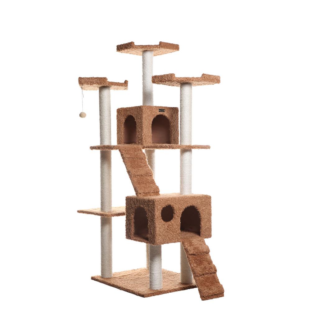 Armarkat 74" Multi-Level Real Wood Cat Tree Large Cat Play Furniture With SratchhIng Posts, Large Playforms, A7407 Ochre Brown. Picture 9