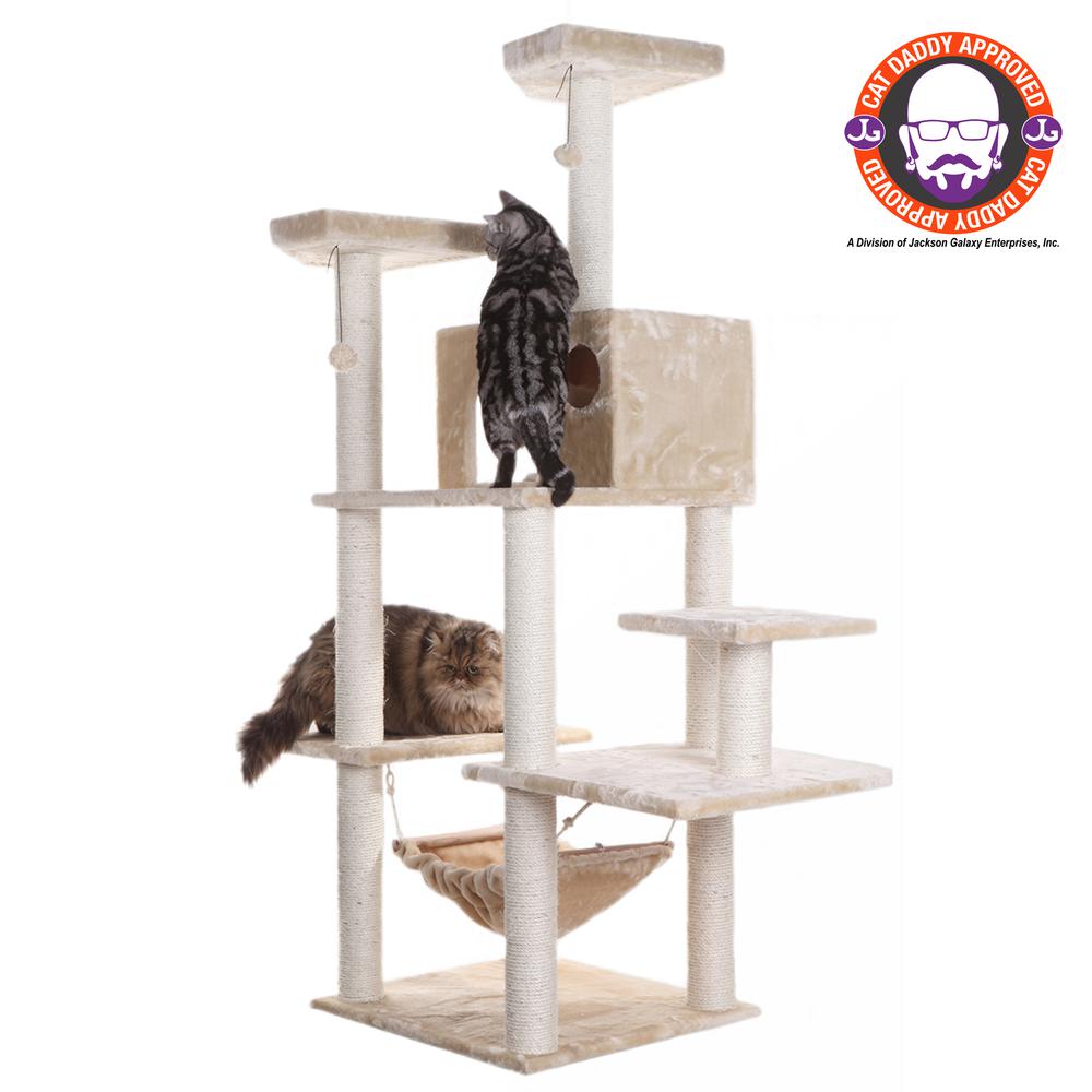 Armarkat 72" Beige Real Wood Cat Tree With Spacious Condo, SratchIng Post A7202. Picture 1