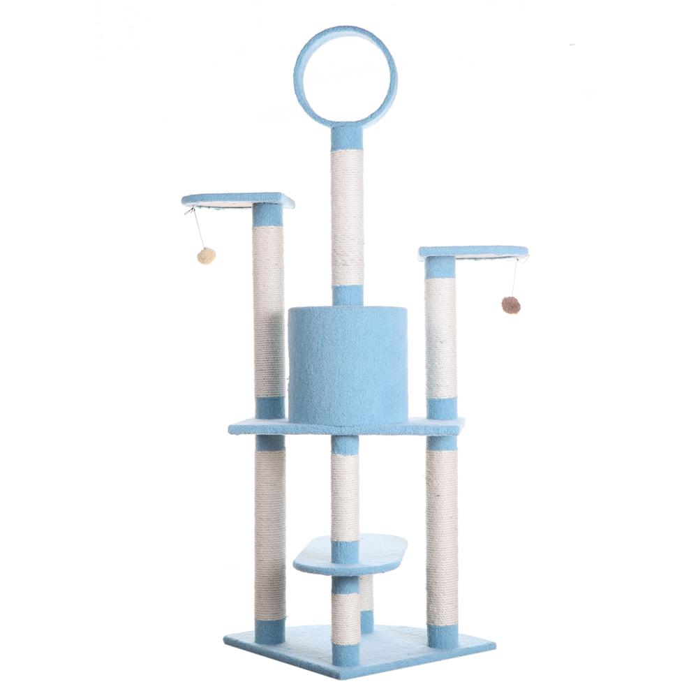 Armarkat B6605 65-Inch Classic Real Wood Cat Tree In Sky Blue, Jackson Galaxy Approved, Five Levels With Perch, Condo, Hanging Tunnel. Picture 10