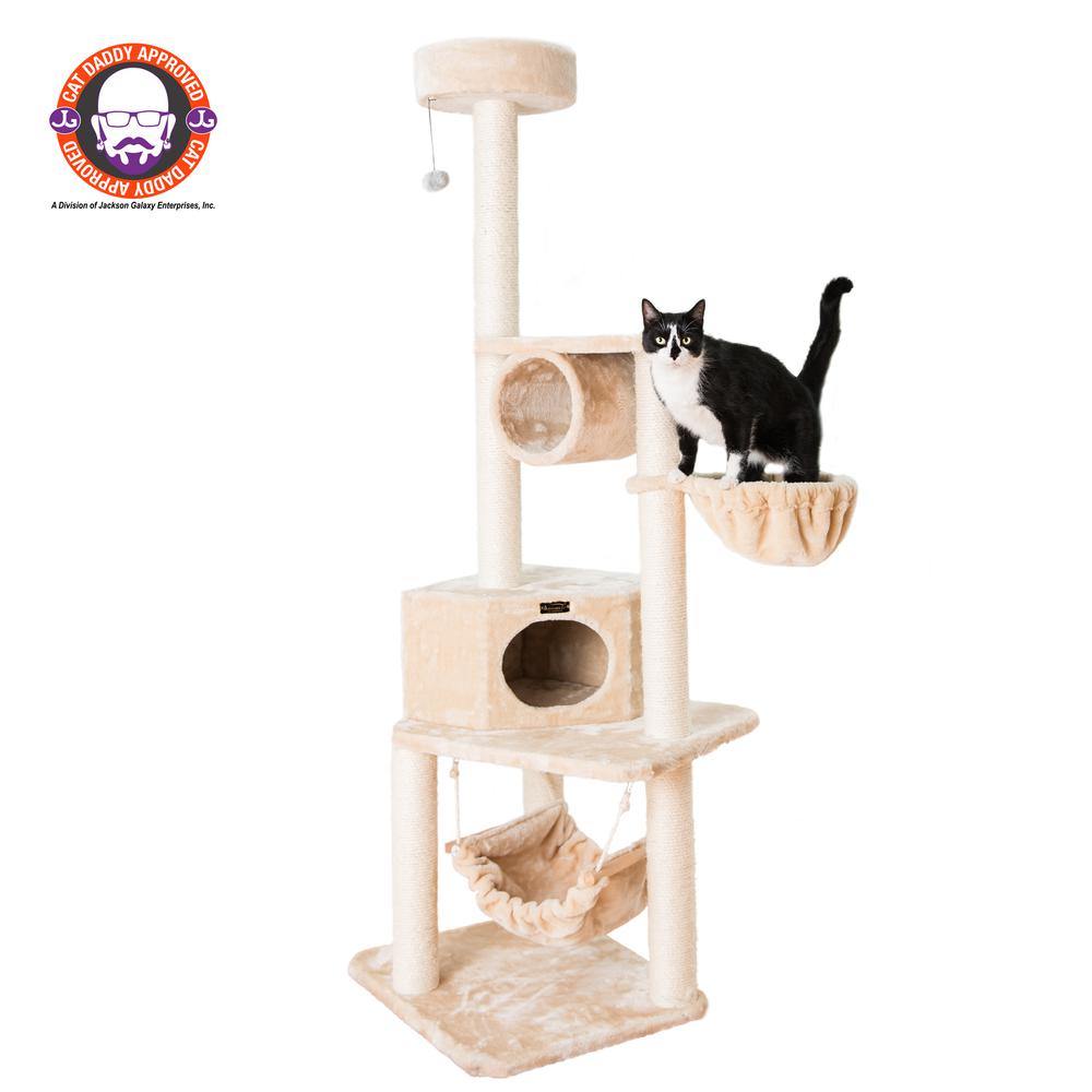 Armarkat 72" H Pet Real Wood Cat Tower, Tower EntertaInment Furniture With Lounge Basket, Perch, A7204. Picture 1