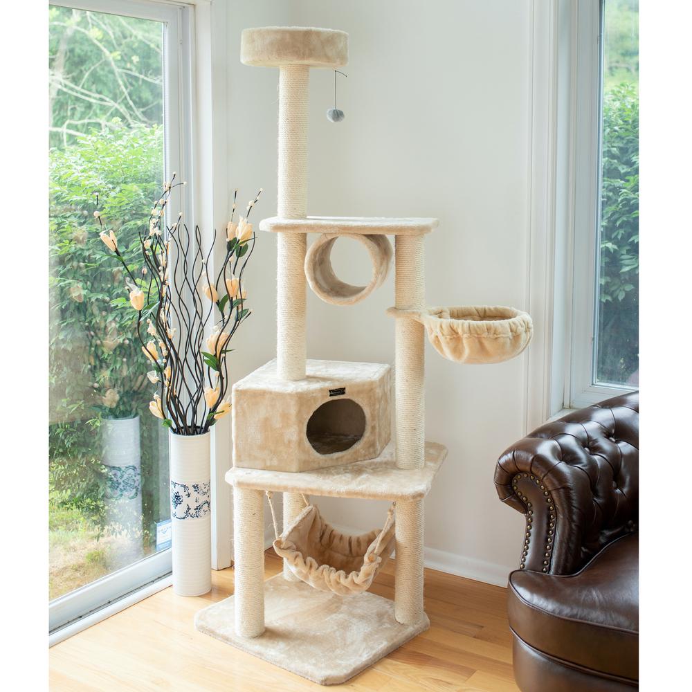 Armarkat 72" H Pet Real Wood Cat Tower, Tower EntertaInment Furniture With Lounge Basket, Perch, A7204. Picture 4