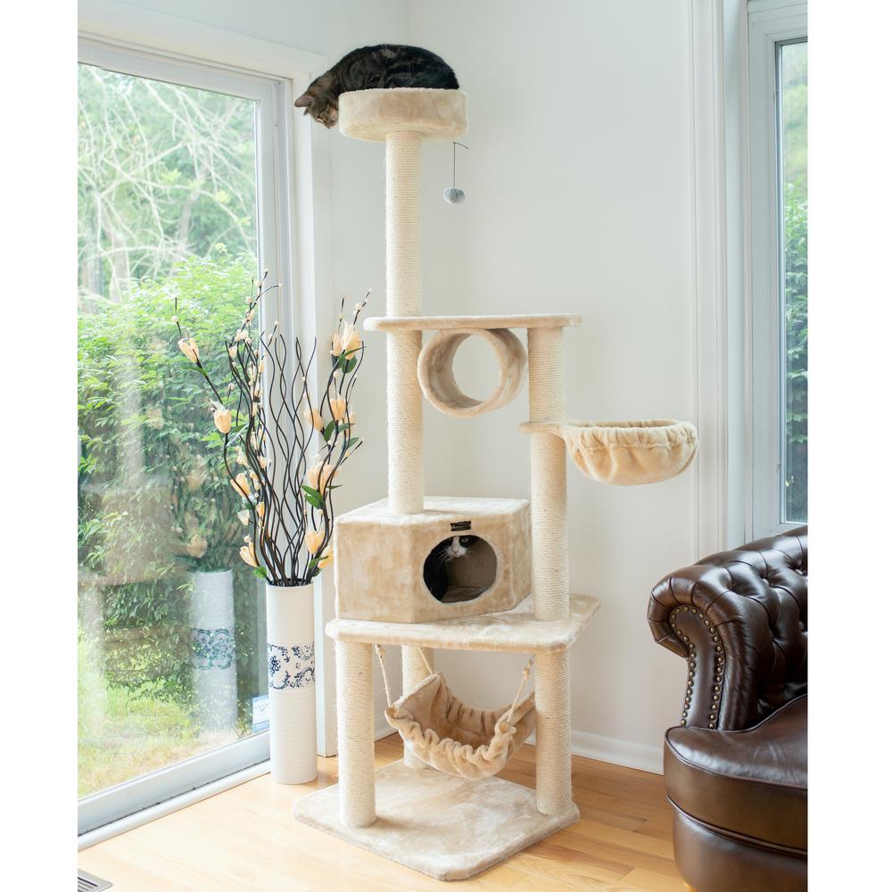 Armarkat 72" H Pet Real Wood Cat Tower, Tower EntertaInment Furniture With Lounge Basket, Perch, A7204. Picture 6