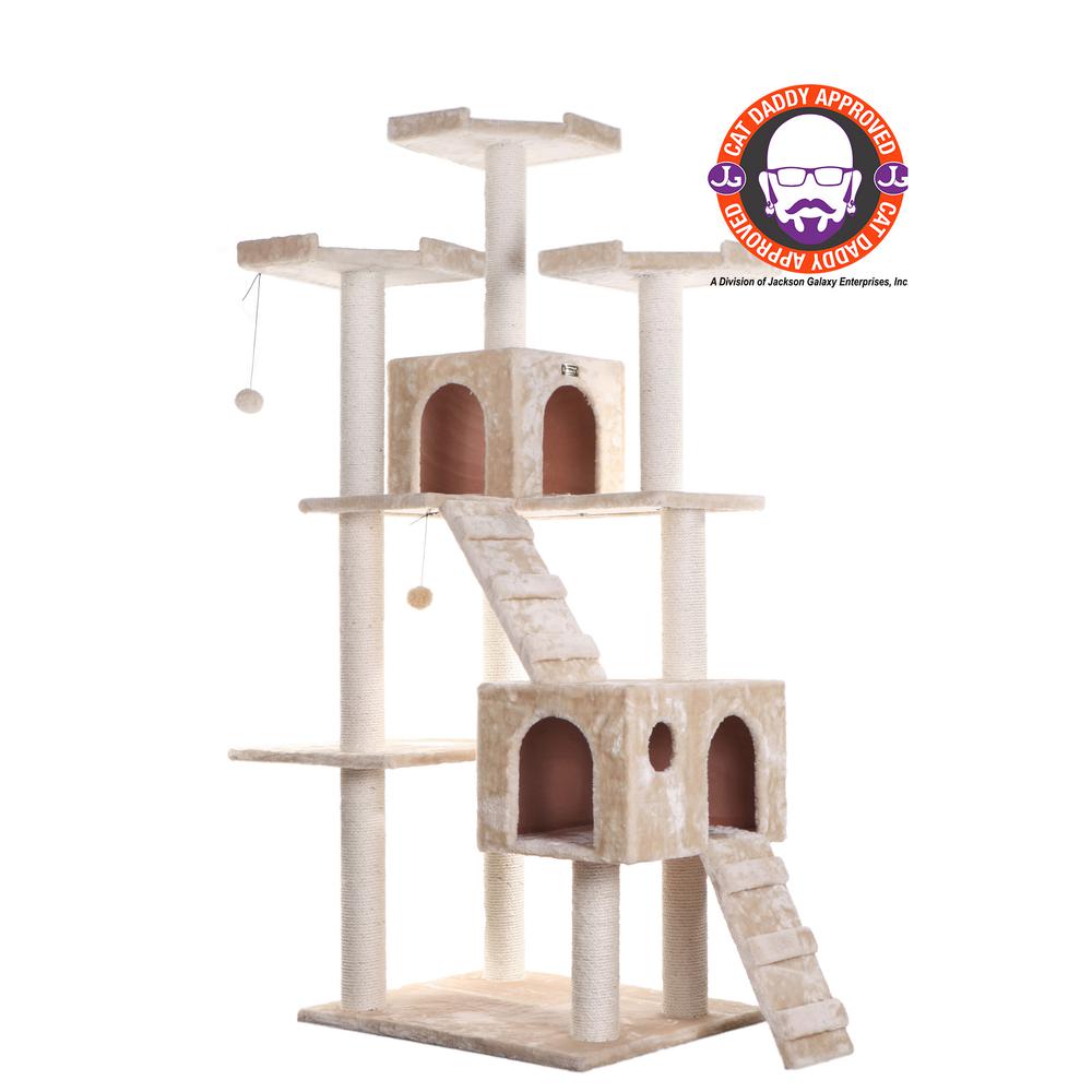 Armarkat 74" Multi-Level Real Wood Cat Tree Large Cat Play Furniture With SratchhIng Posts, Large Playforms, A7401 Beige. Picture 1