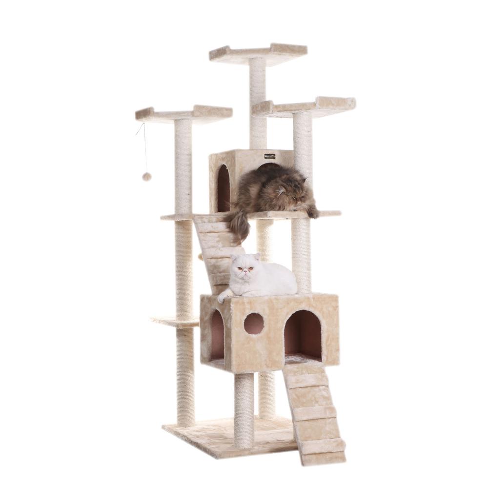 Armarkat 74" Multi-Level Real Wood Cat Tree Large Cat Play Furniture With SratchhIng Posts, Large Playforms, A7401 Beige. Picture 2